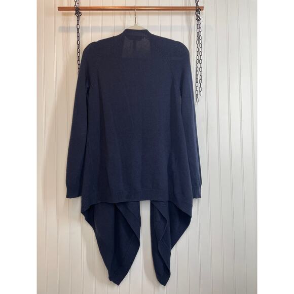 BCBGMAXAZRIA Merino Wool Blend Navy Blue Draped Asymmetrical Open Cardigan Sz S - Picture 2 of 6